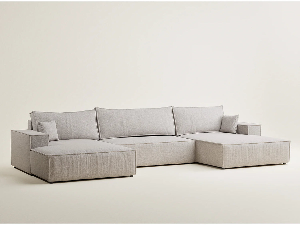 Canapé Panoramique d'Angle XXL Convertible en Tissu Beige 6 Places - KYOTO