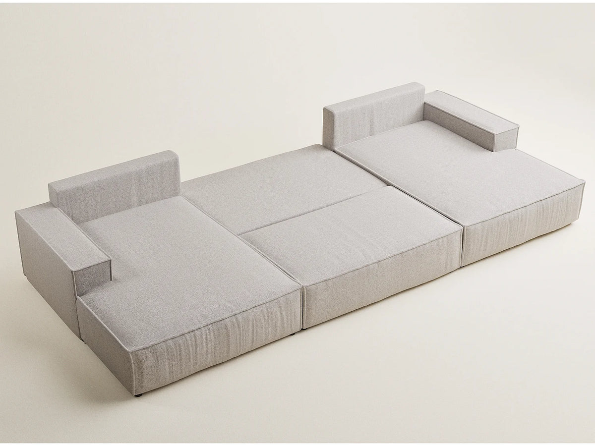 Canapé Panoramique d'Angle XXL Convertible en Tissu Beige 6 Places - KYOTO