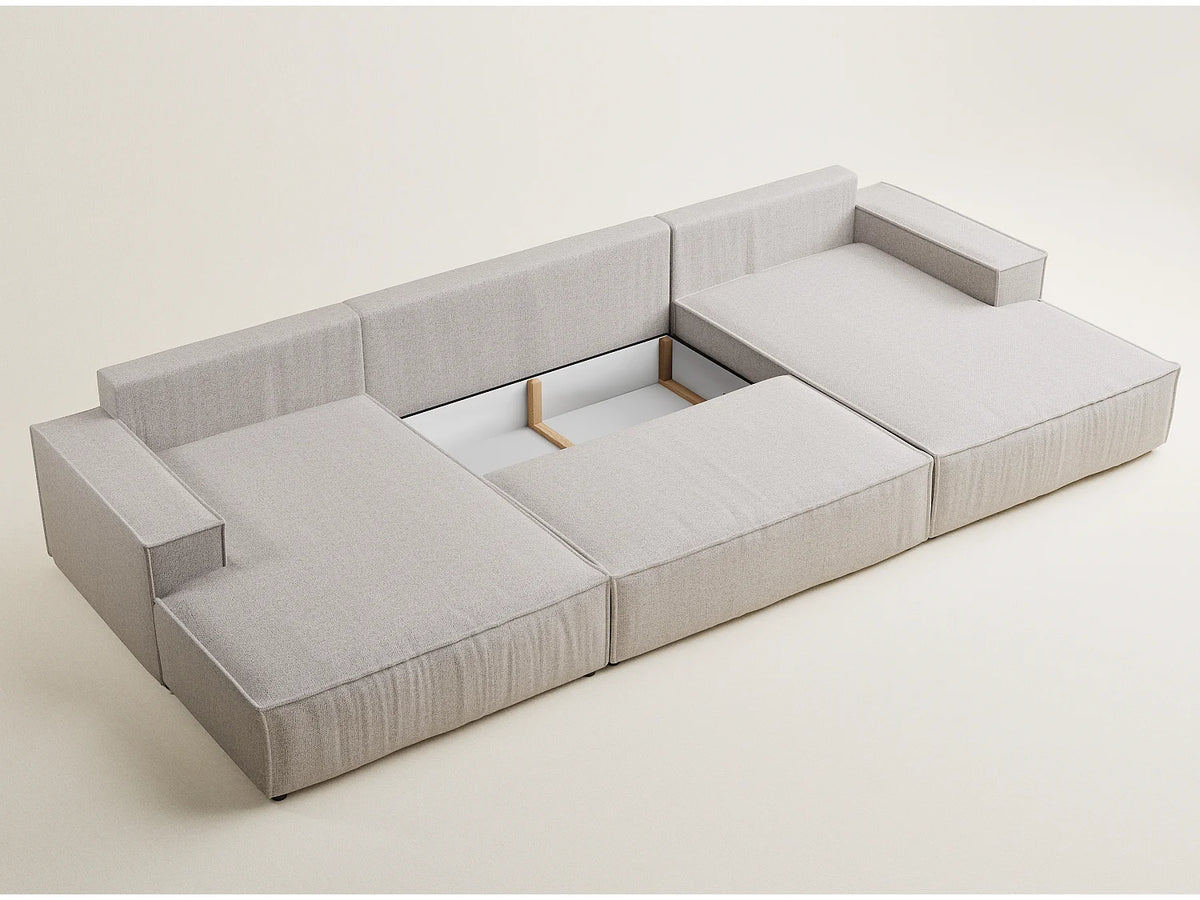 Canapé Panoramique d'Angle XXL Convertible en Tissu Beige 6 Places - KYOTO