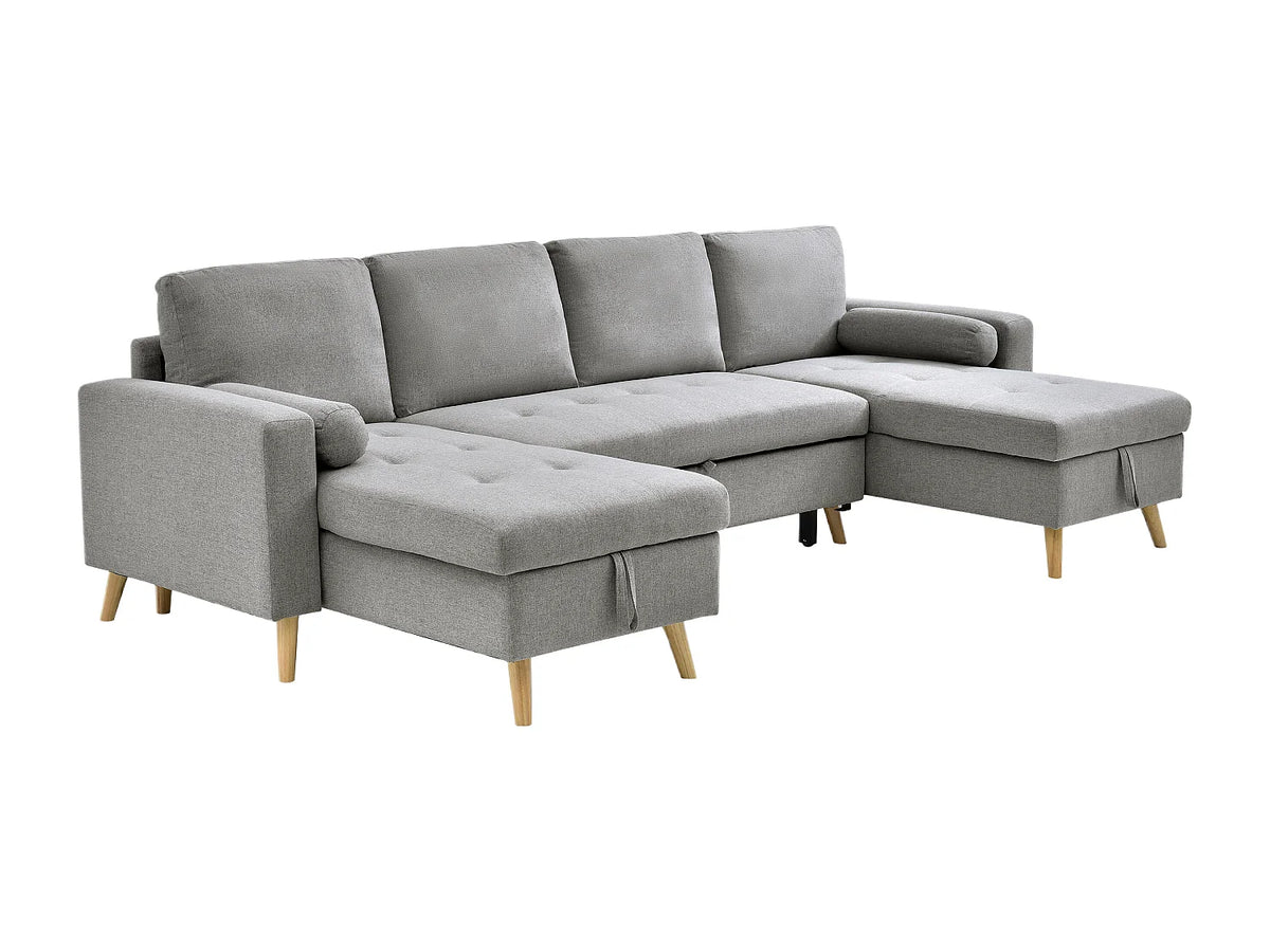 Canapé Panoramique d'Angle Convertible en Tissu Gris clair - KORI