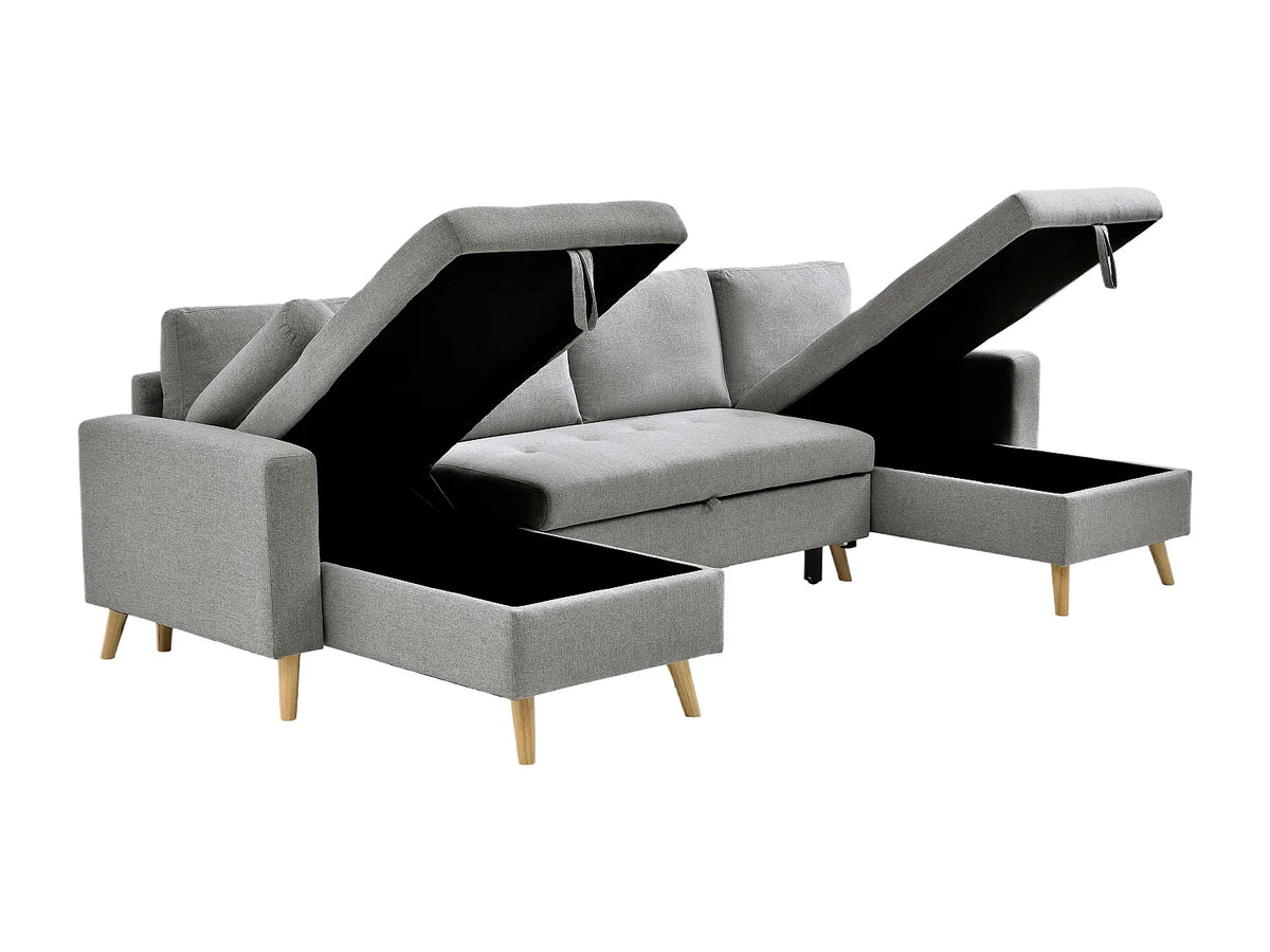 Canapé Panoramique d'Angle Convertible en Tissu Gris clair - KORI