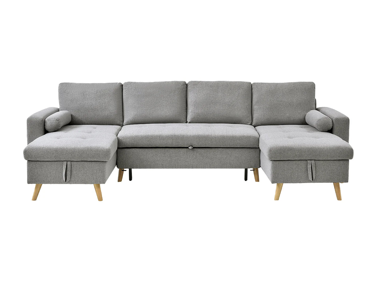 Canapé Panoramique d'Angle Convertible en Tissu Gris clair - KORI