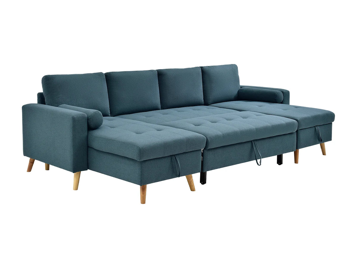 Canapé Panoramique d'Angle Convertible en Tissu Bleu canard - KORI