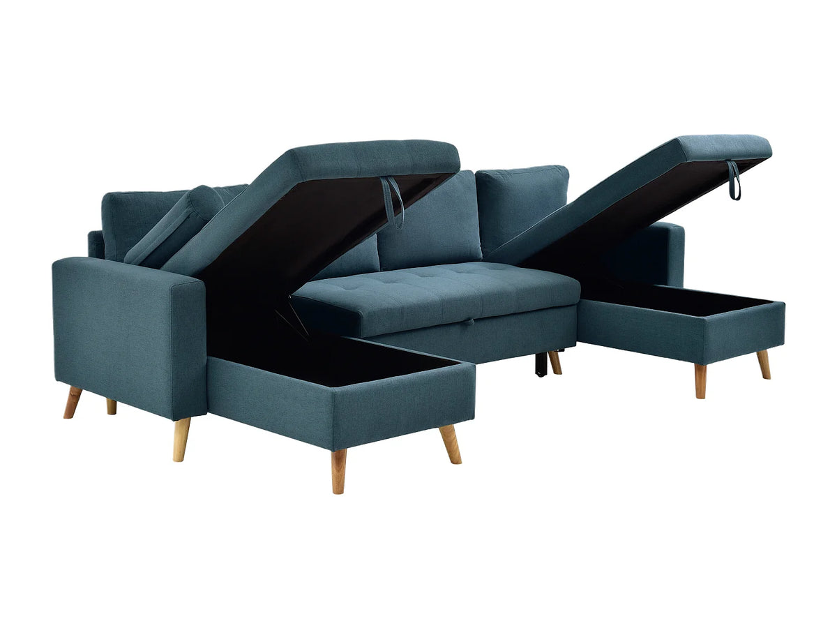 Canapé Panoramique d'Angle Convertible en Tissu Bleu canard - KORI