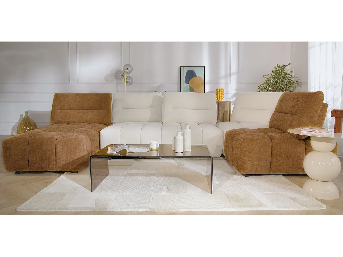 Canapé Panoramique d'Angle Modulable en Tissu Terracotta / Beige - APOLIU