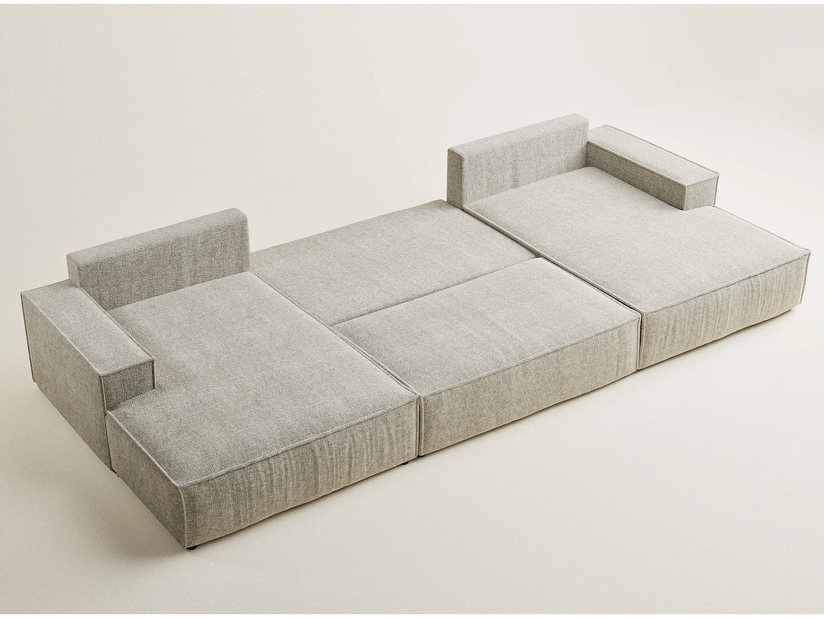 Canapé Panoramique d'Angle XXL Convertible en Chenille Beige 6 Places - KYOTO
