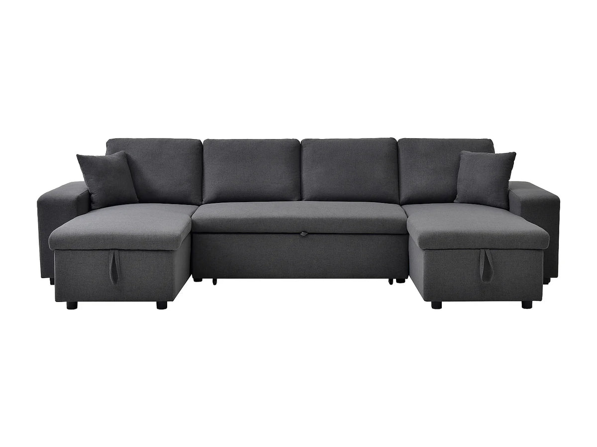 Canapé Panoramique d'Angle Convertible en Tissu Gris anthracite - SELIM