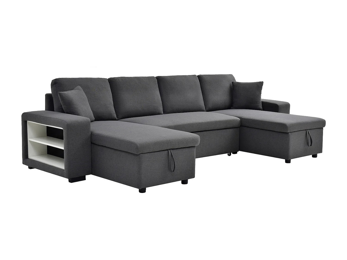 Canapé Panoramique d'Angle Convertible en Tissu Gris anthracite - SELIM