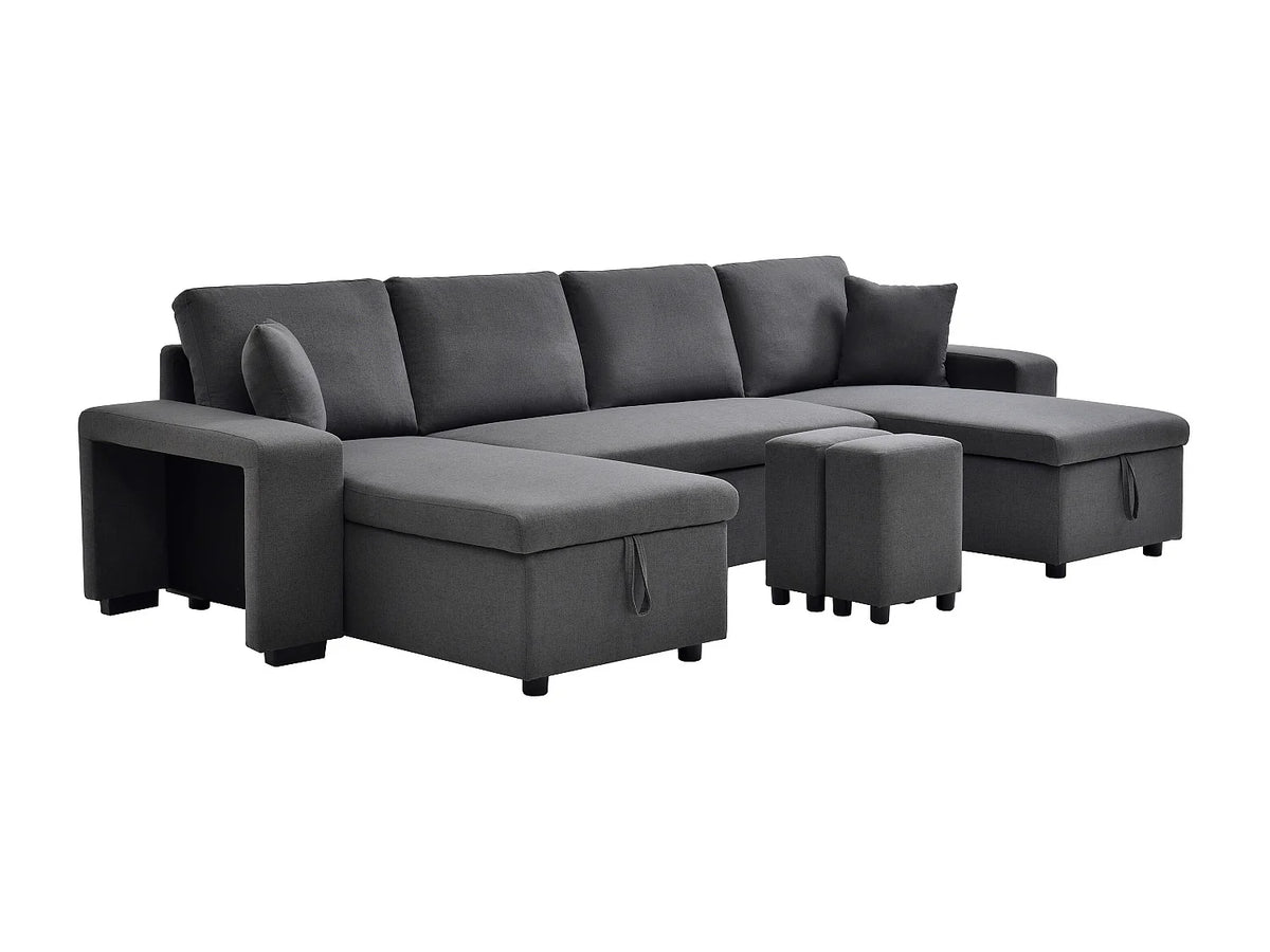 Canapé Panoramique d'Angle Convertible en Tissu Gris anthracite - SELIM
