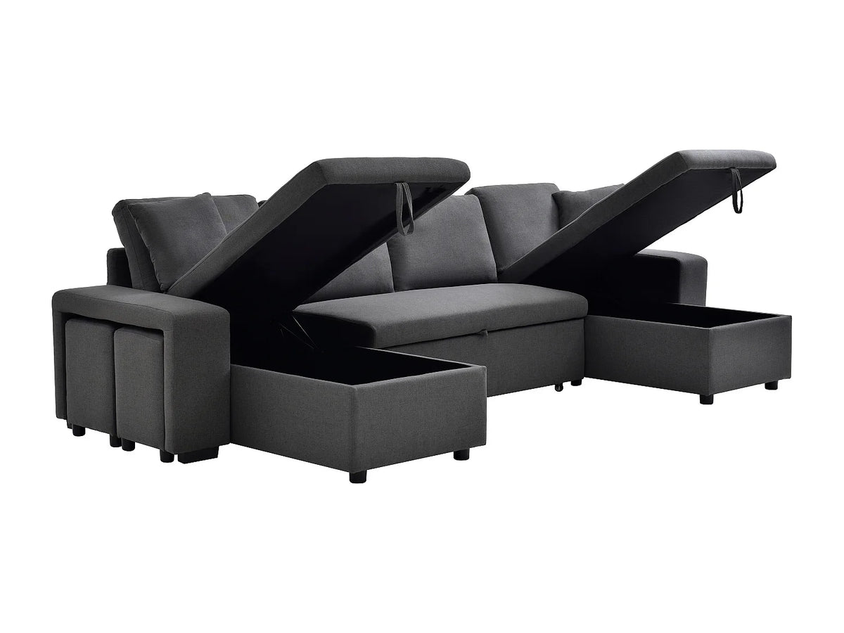 Canapé Panoramique d'Angle Convertible en Tissu Gris anthracite - SELIM