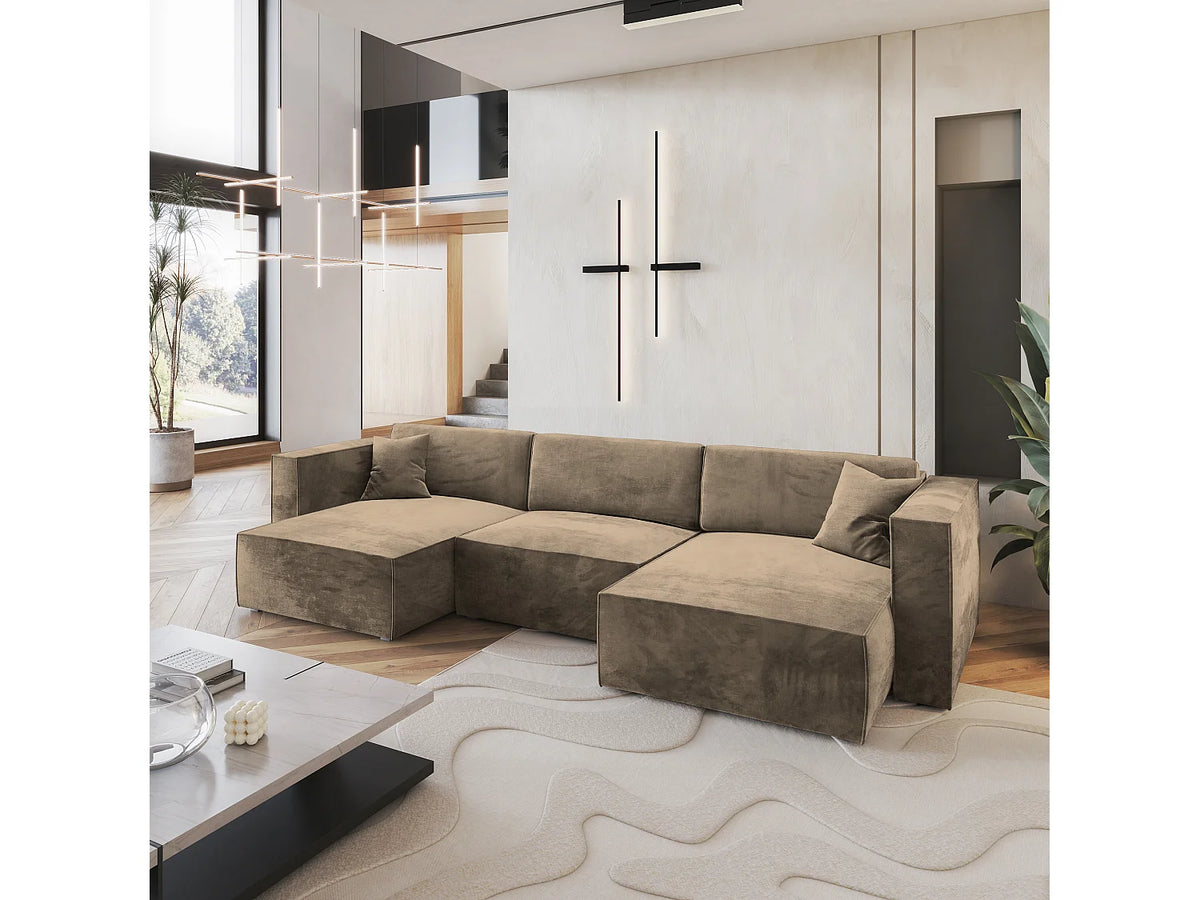 Canapé Panoramique d'Angle en Velours Beige - SARMO