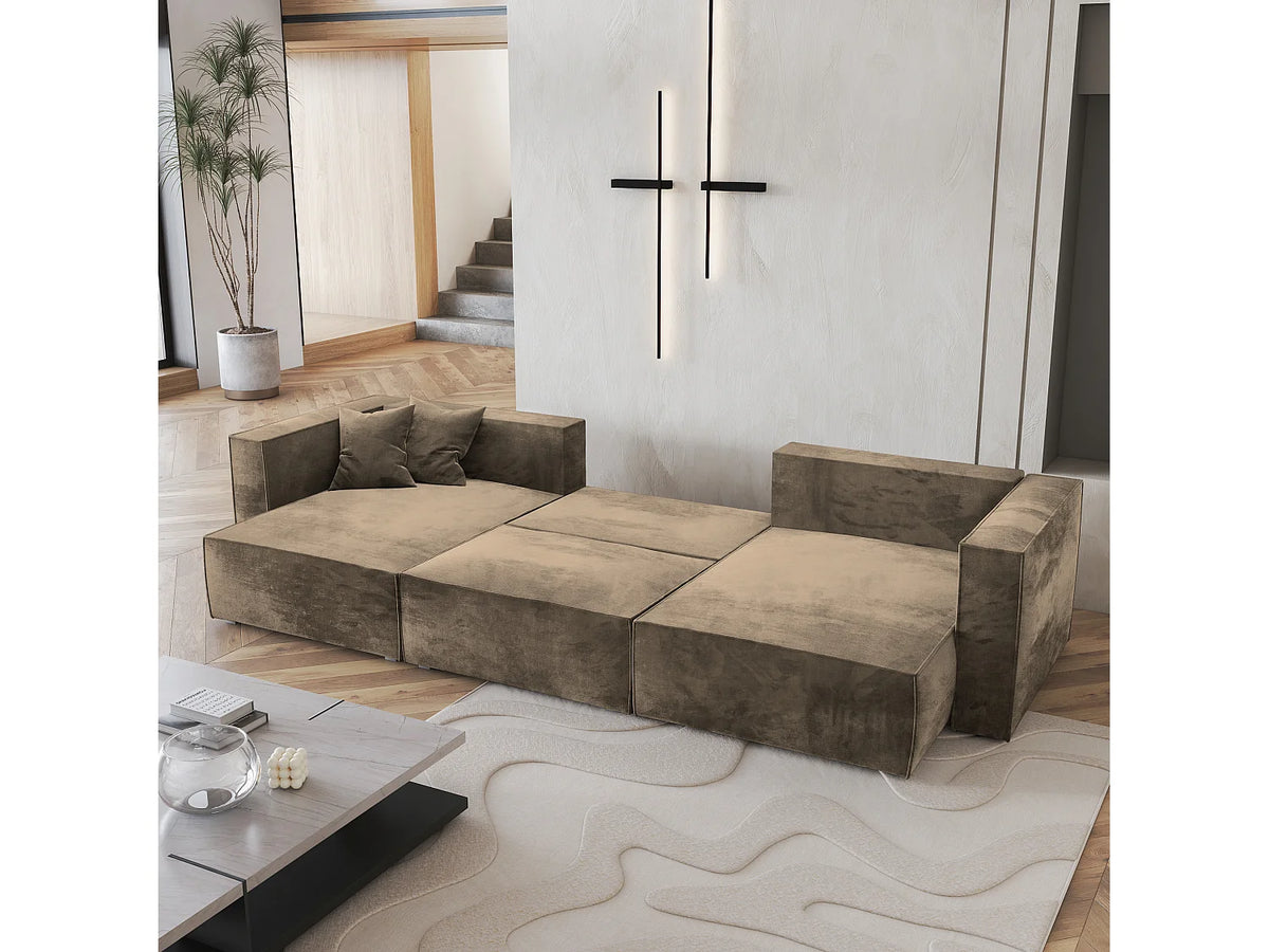 Canapé Panoramique d'Angle en Velours Beige - SARMO