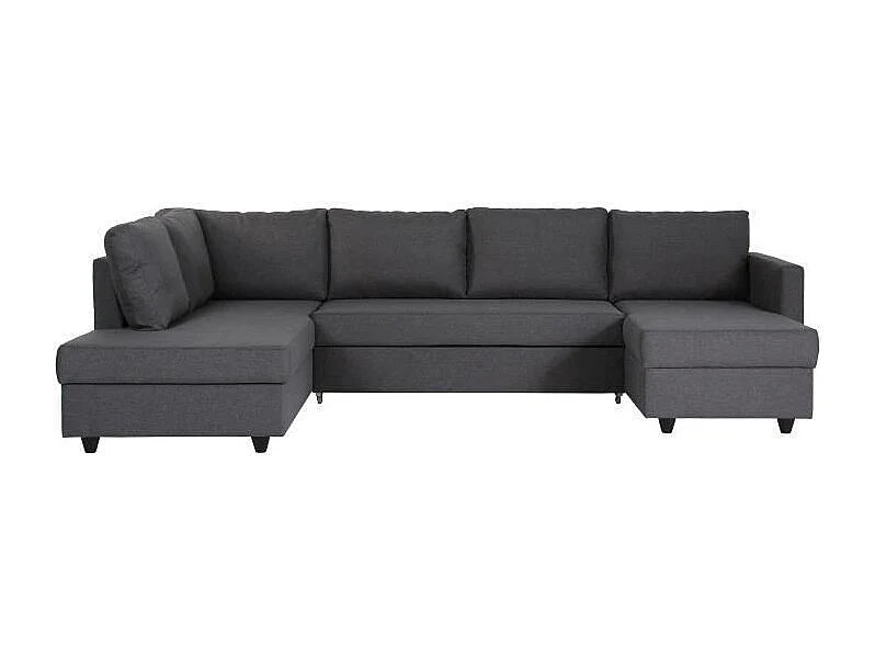 Canapé Panoramique d'Angle Convertible en Tissu Gris 5 Places - CATS