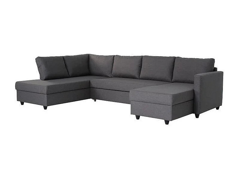 Canapé Panoramique d'Angle Convertible en Tissu Gris 5 Places - CATS