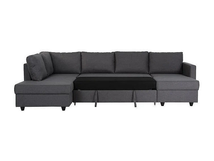 Canapé Panoramique d'Angle Convertible en Tissu Gris 5 Places - CATS