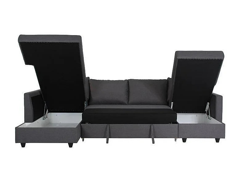 Canapé Panoramique d'Angle Convertible en Tissu Gris 5 Places - CATS