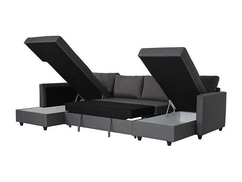 Canapé Panoramique d'Angle Convertible en Tissu Gris 5 Places - CATS