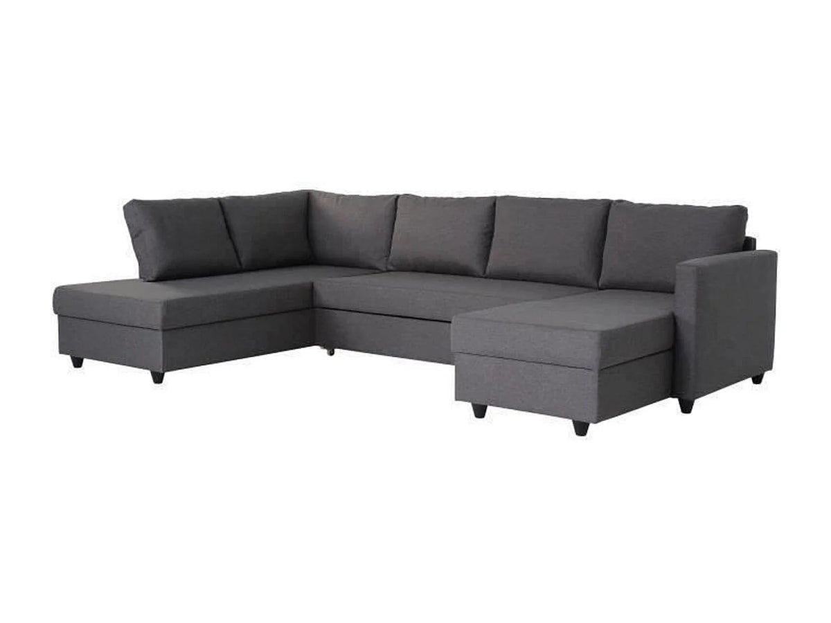 Canapé Panoramique d'Angle Convertible en Tissu Gris 5 Places - CATS