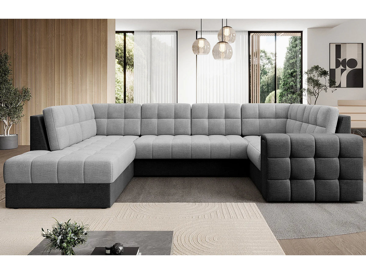 Canapé Panoramique d'Angle Convertible avec Coffre en Velours Gris anthracite / Gris 5 Places - BLOOM