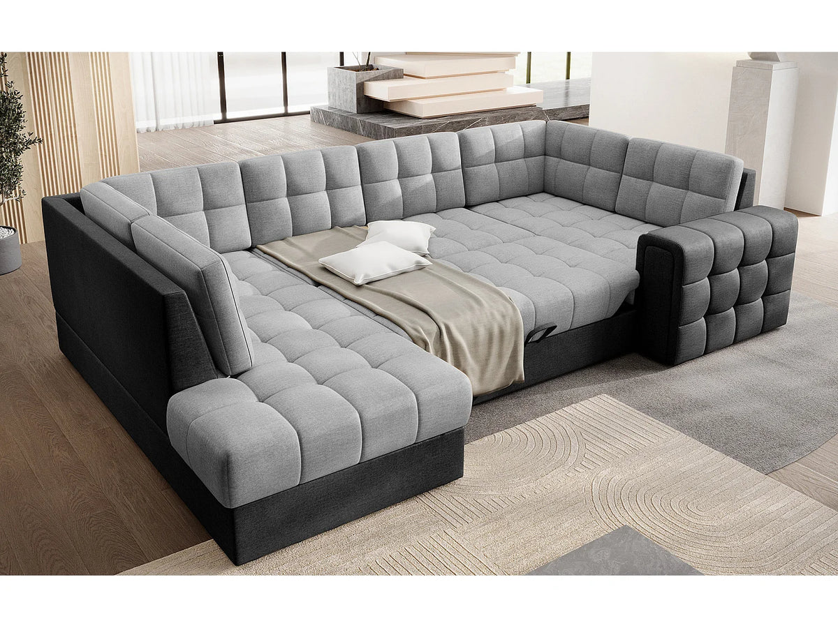 Canapé Panoramique d'Angle Convertible avec Coffre en Velours Gris anthracite / Gris 5 Places - BLOOM