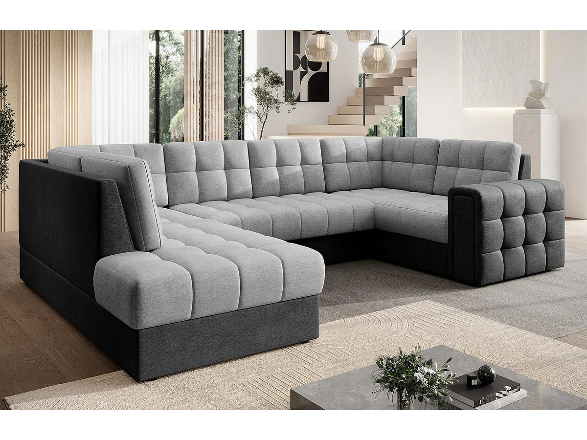 Canapé Panoramique d'Angle Convertible avec Coffre en Velours Gris anthracite / Gris 5 Places - BLOOM