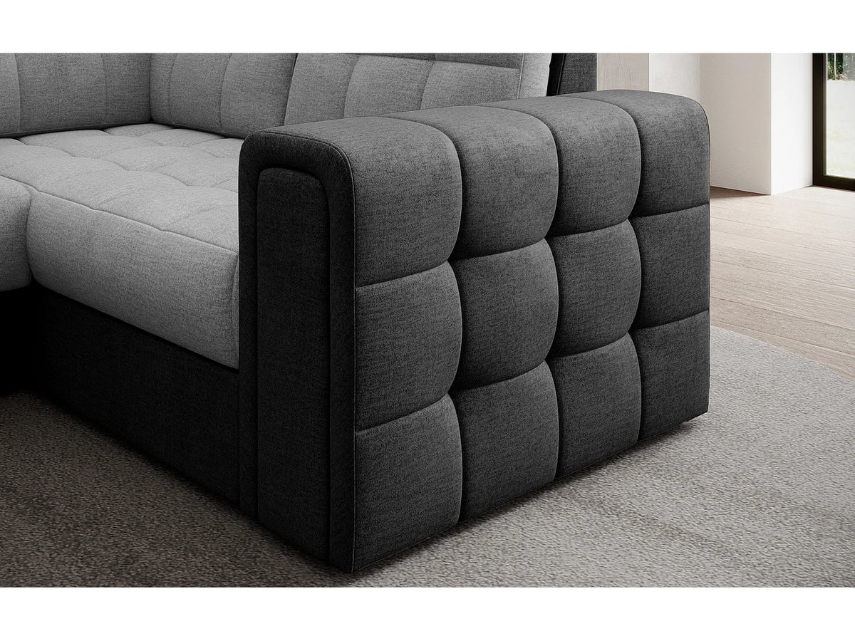 Canapé Panoramique d'Angle Convertible avec Coffre en Velours Gris anthracite / Gris 5 Places - BLOOM
