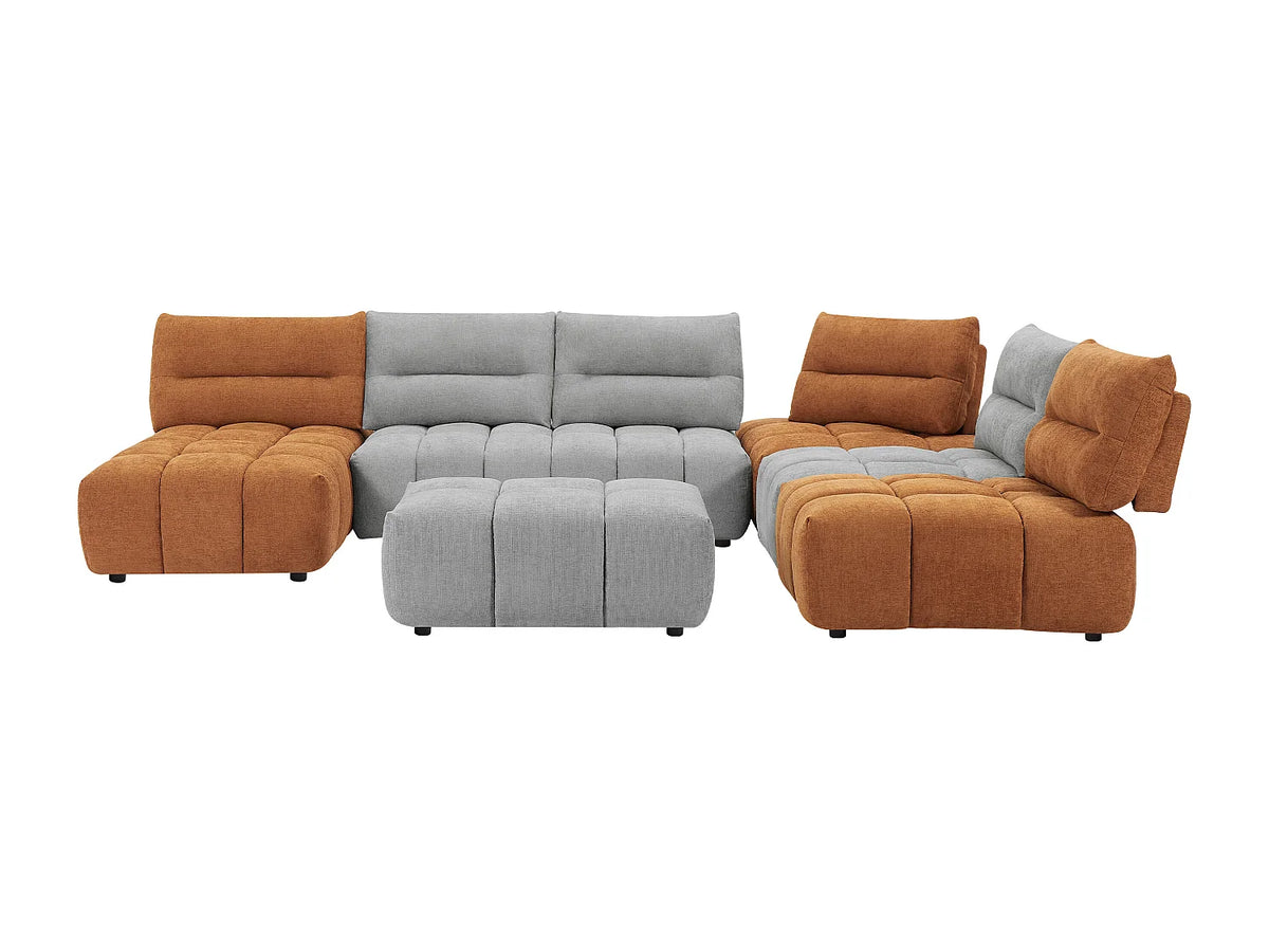 Canapé Panoramique d'Angle Modulable en Tissu Gris clair / Terracotta - APOLIU