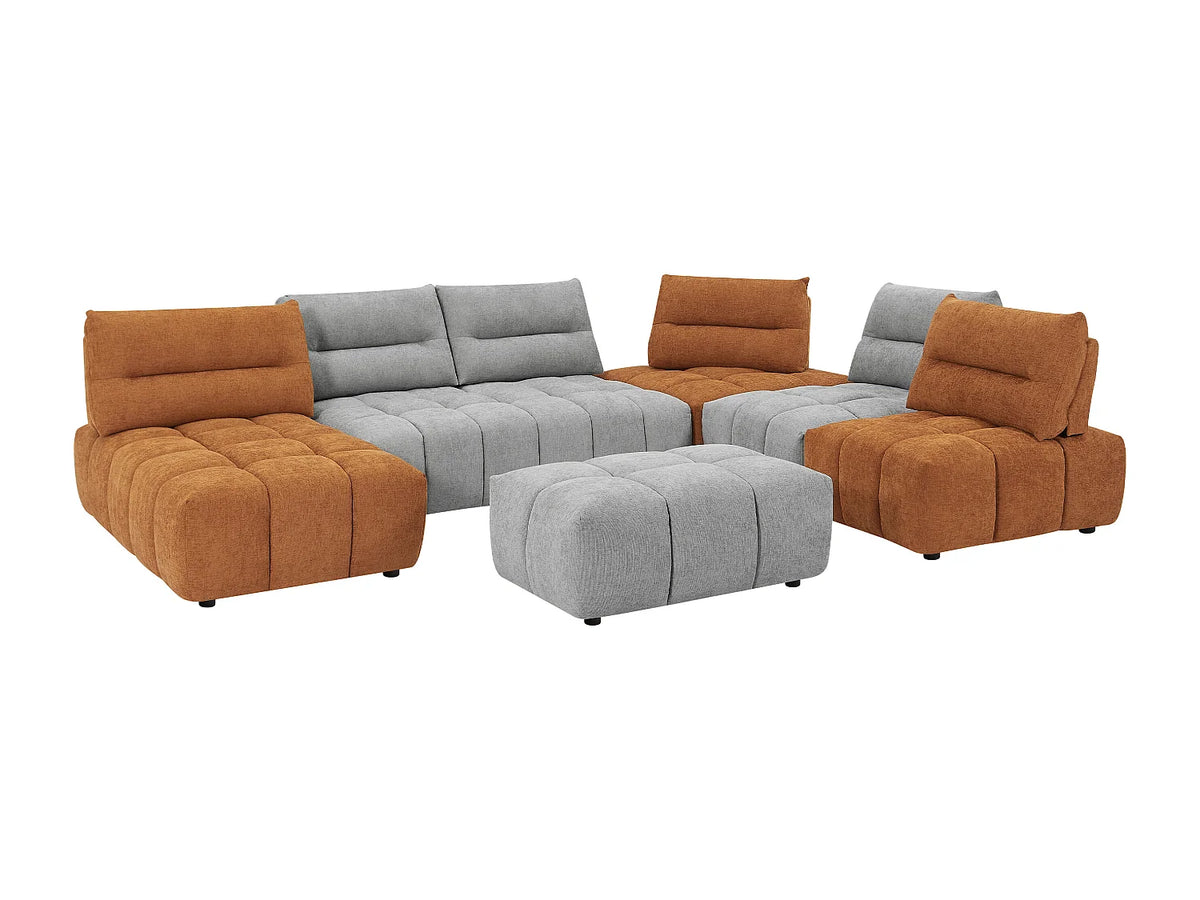 Canapé Panoramique d'Angle Modulable en Tissu Gris clair / Terracotta - APOLIU