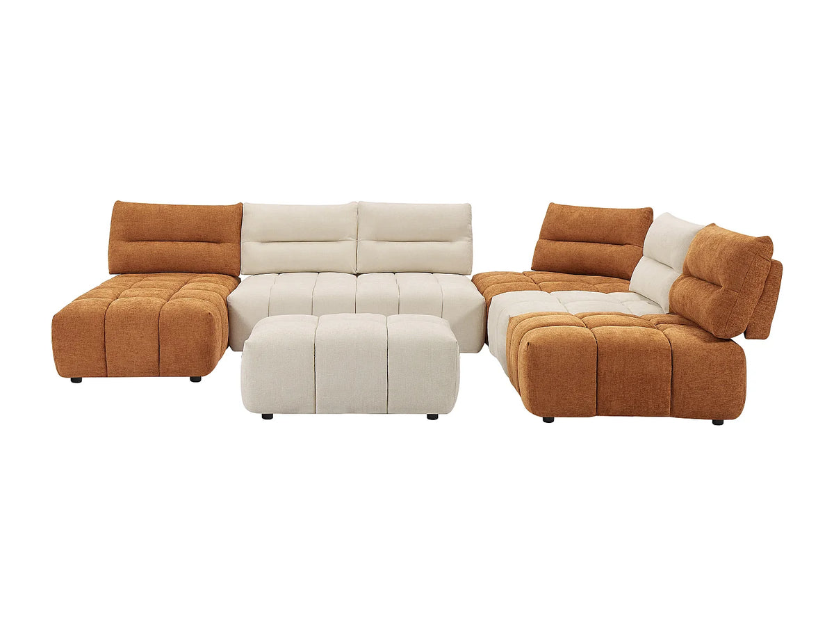 Canapé Panoramique d'Angle Modulable en Tissu Terracotta / Beige - APOLIU