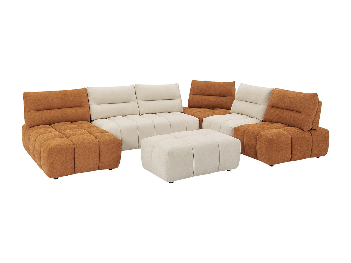 Canapé Panoramique d'Angle Modulable en Tissu Terracotta / Beige - APOLIU