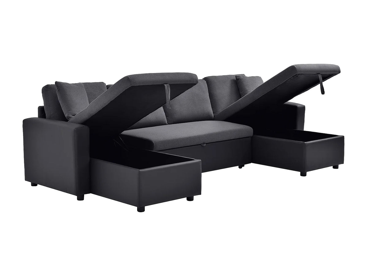 Canapé Panoramique d'Angle Convertible Noir / Gris anthracite - GAZUR