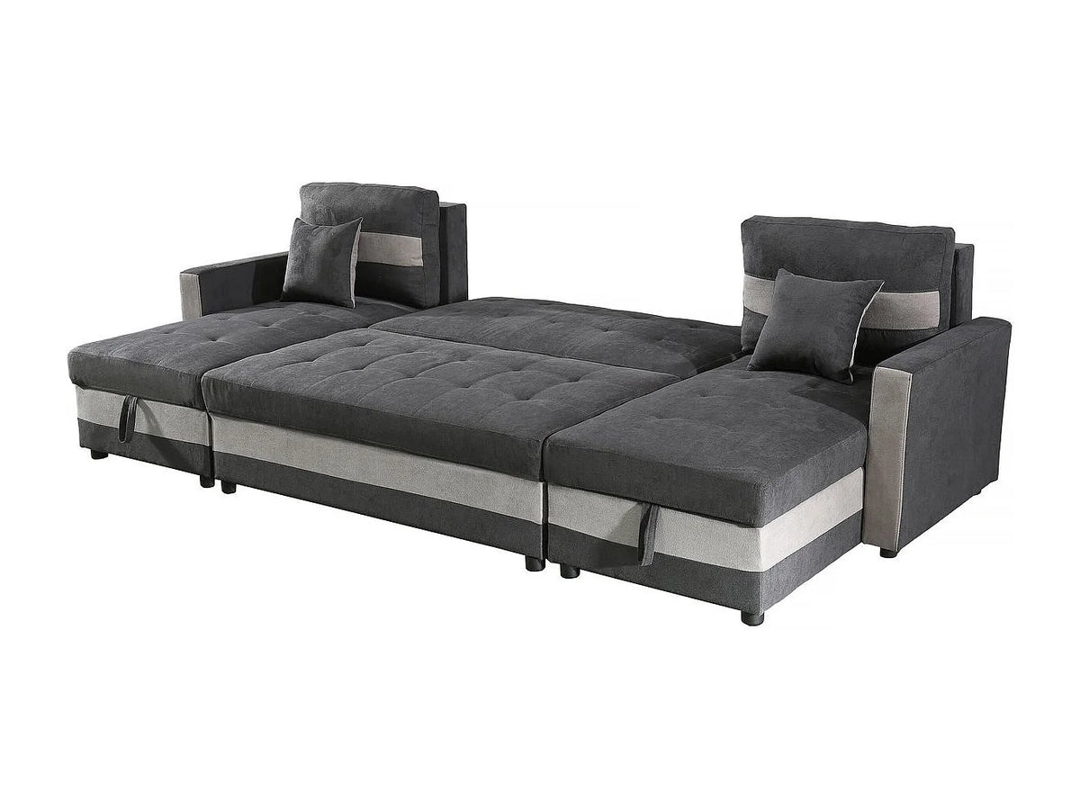 Canapé Panoramique d'Angle Convertible en Tissu Gris 5 Places - ANTOINE