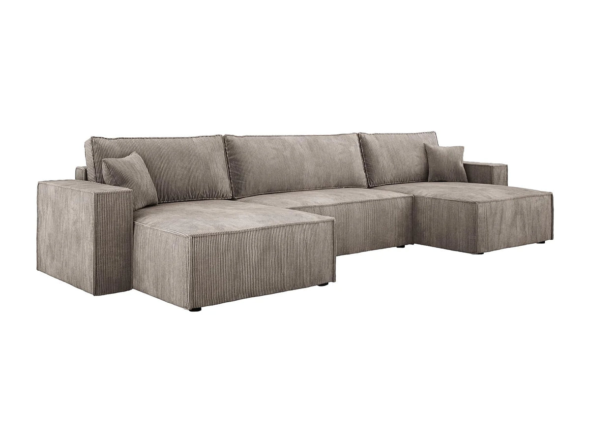 Canapé Panoramique d'Angle XXL Convertible avec Coffre en Tissu Beige 4 Places - DOMO HOME