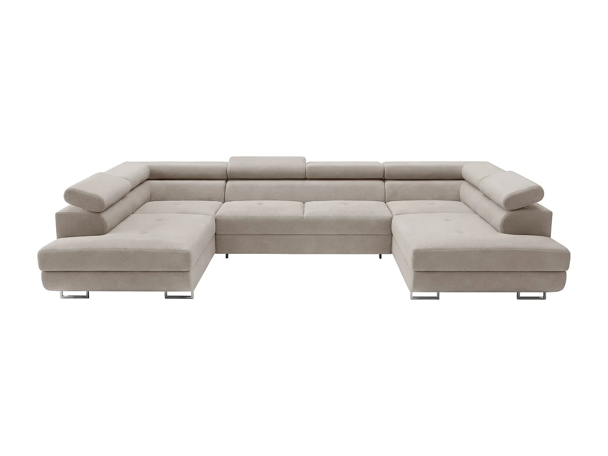 Canapé Panoramique d'Angle Convertible en Velours Taupe 6 Places - FALIO