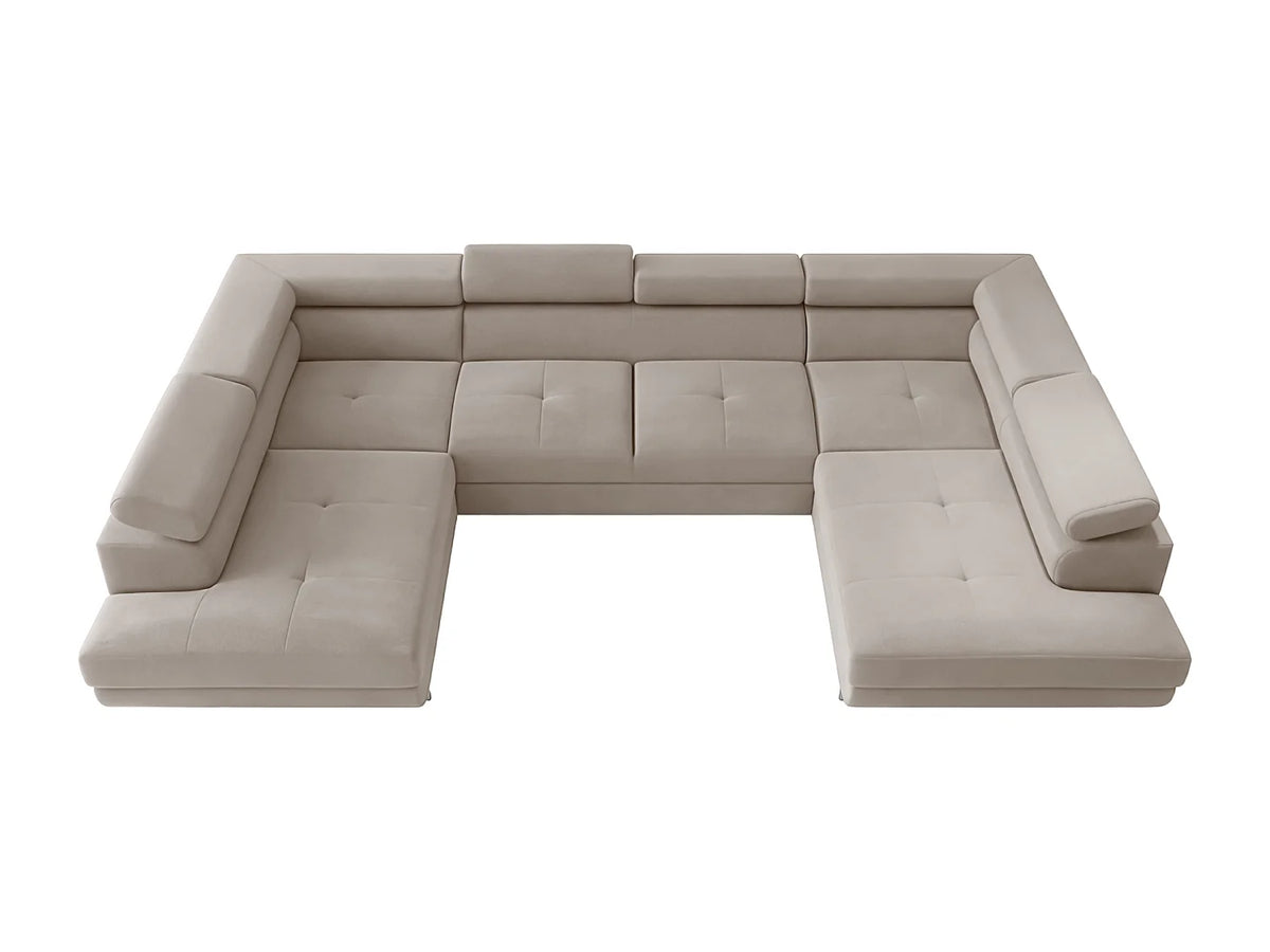 Canapé Panoramique d'Angle Convertible en Velours Taupe 6 Places - FALIO