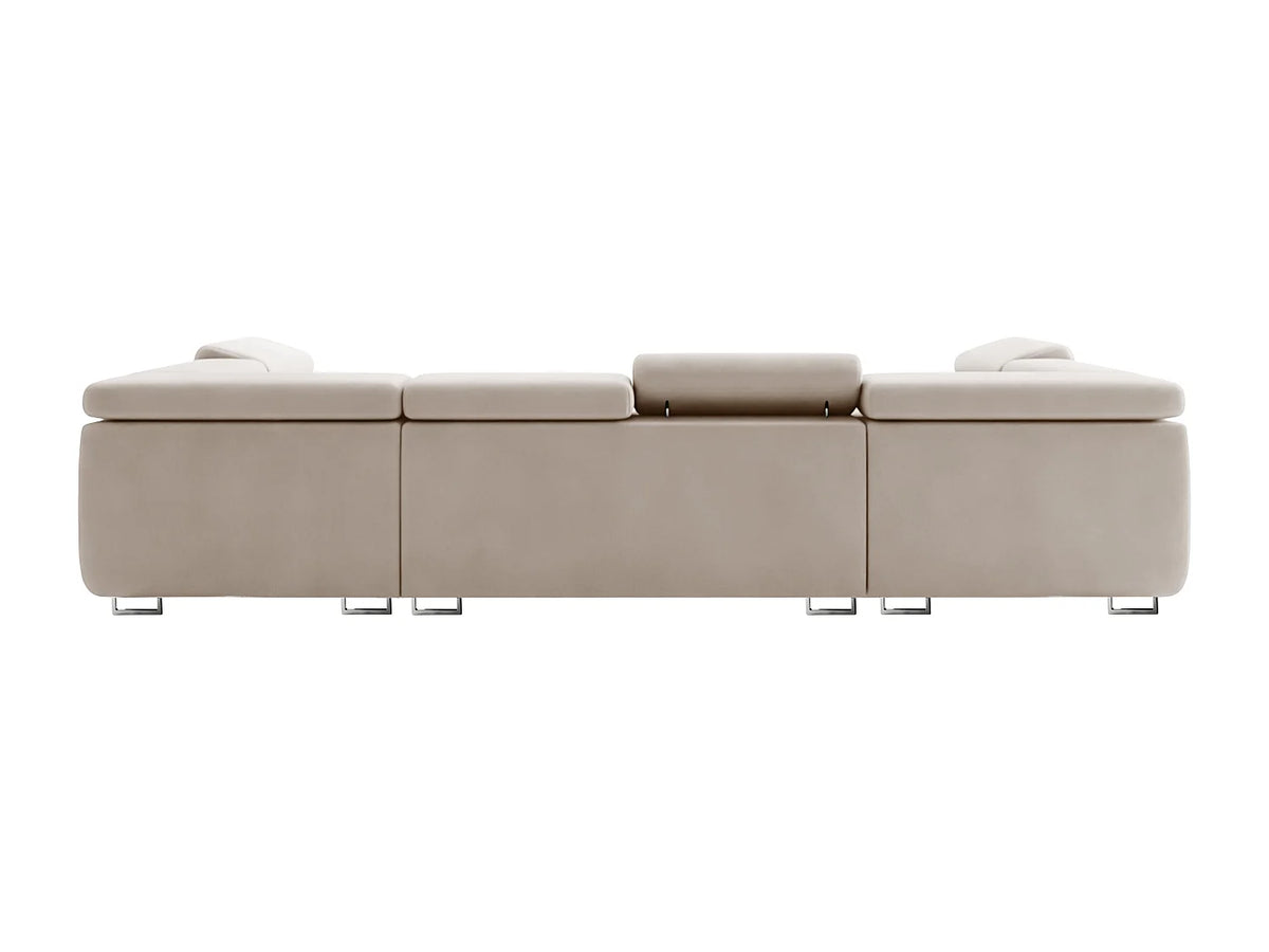 Canapé Panoramique d'Angle Convertible en Velours Taupe 6 Places - FALIO