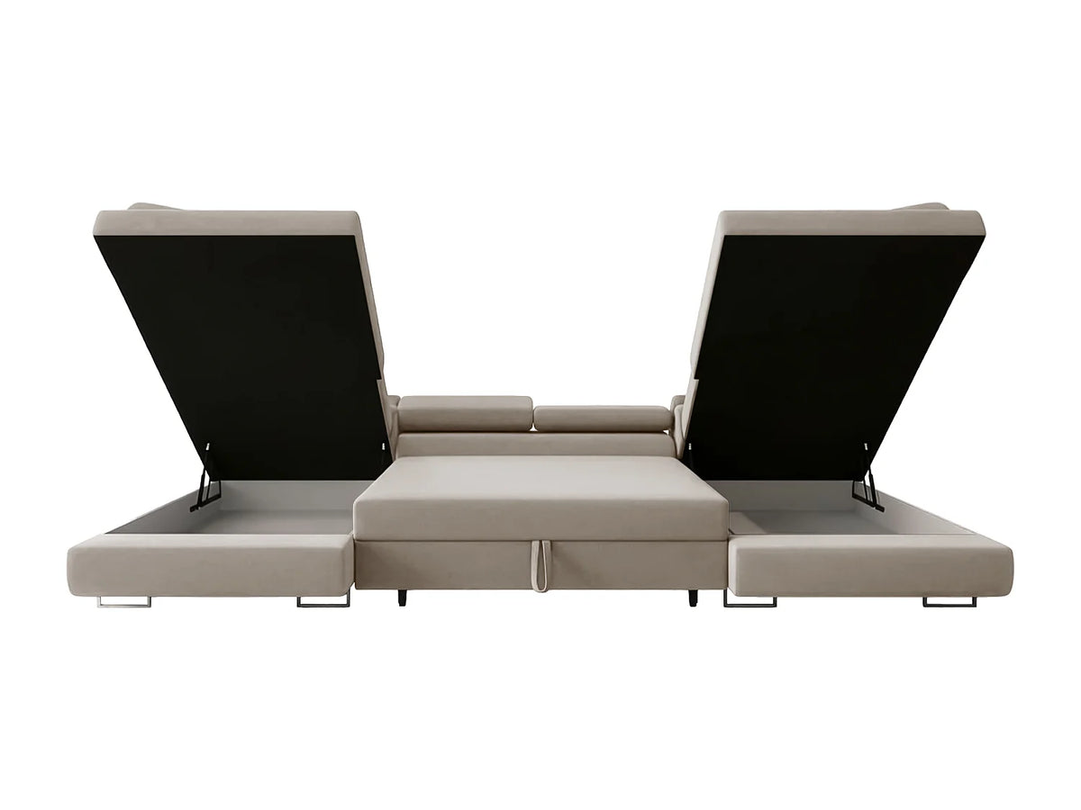 Canapé Panoramique d'Angle Convertible en Velours Taupe 6 Places - FALIO