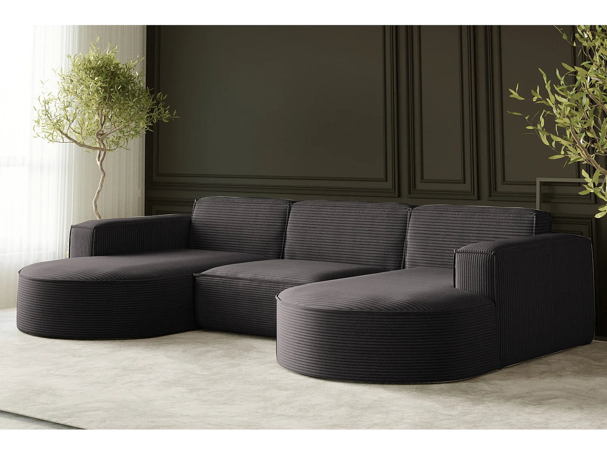 Canapé Panoramique d'Angle en Tissu Gris anthracite 5 Places - PARMA