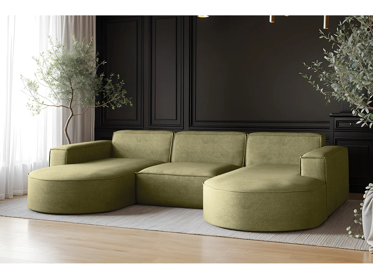 Canapé Panoramique d'Angle en Chenille Vert 5 Places - COIN