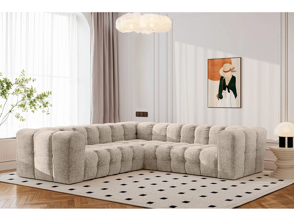 Canapé Panoramique d'Angle en Chenille Beige 6 Places - BALOO