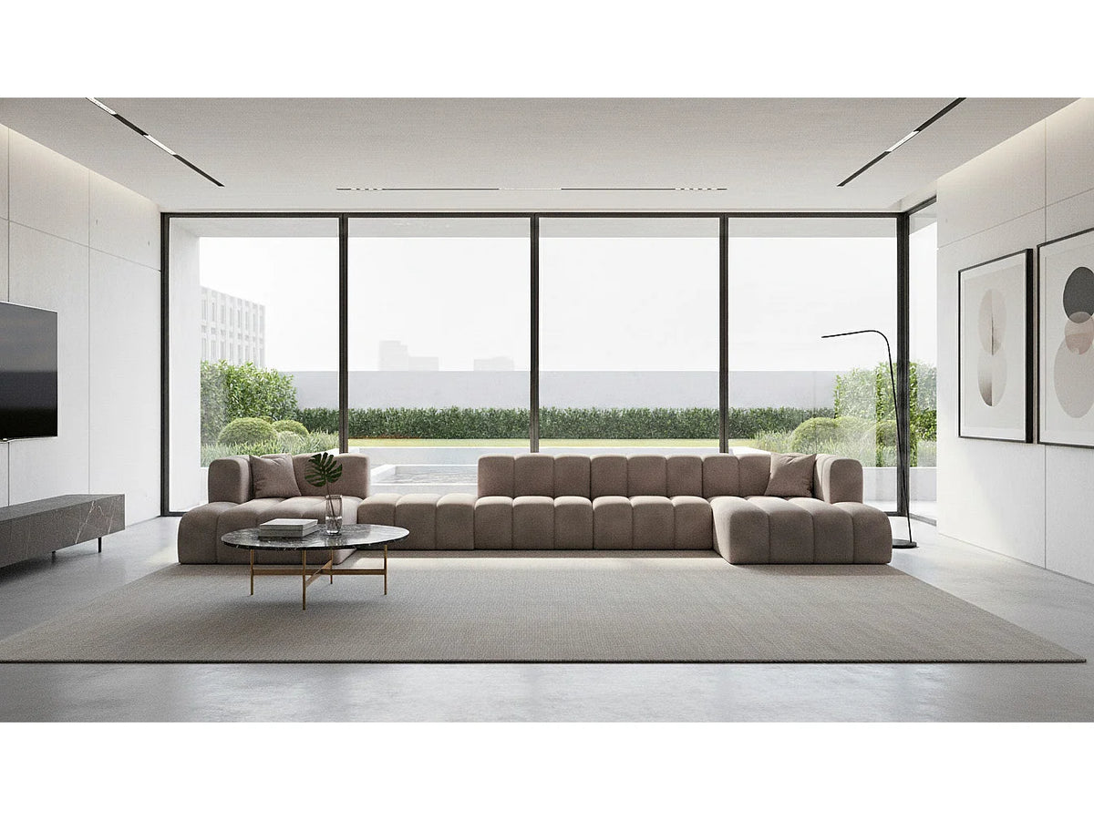 Canapé Panoramique d'Angle XXL en Velours Gris 8 Places - SOFIA MÖBEL