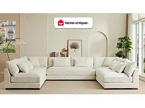 Canapé Panoramique d'Angle XXL en Velours Côtelé Beige - SPERONE