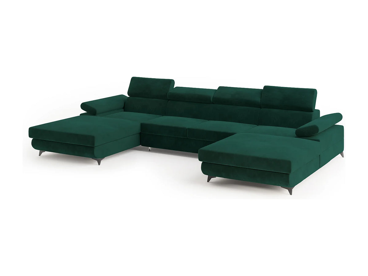 Canapé Panoramique d'Angle Convertible en Velours Vert 6 Places - DETTI