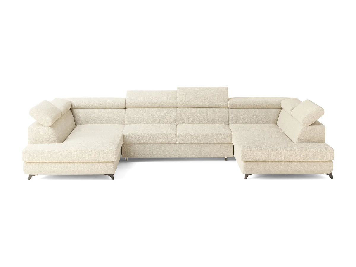 Canapé Panoramique d'Angle Convertible en Tissu Crème 6 Places - VINTESSA