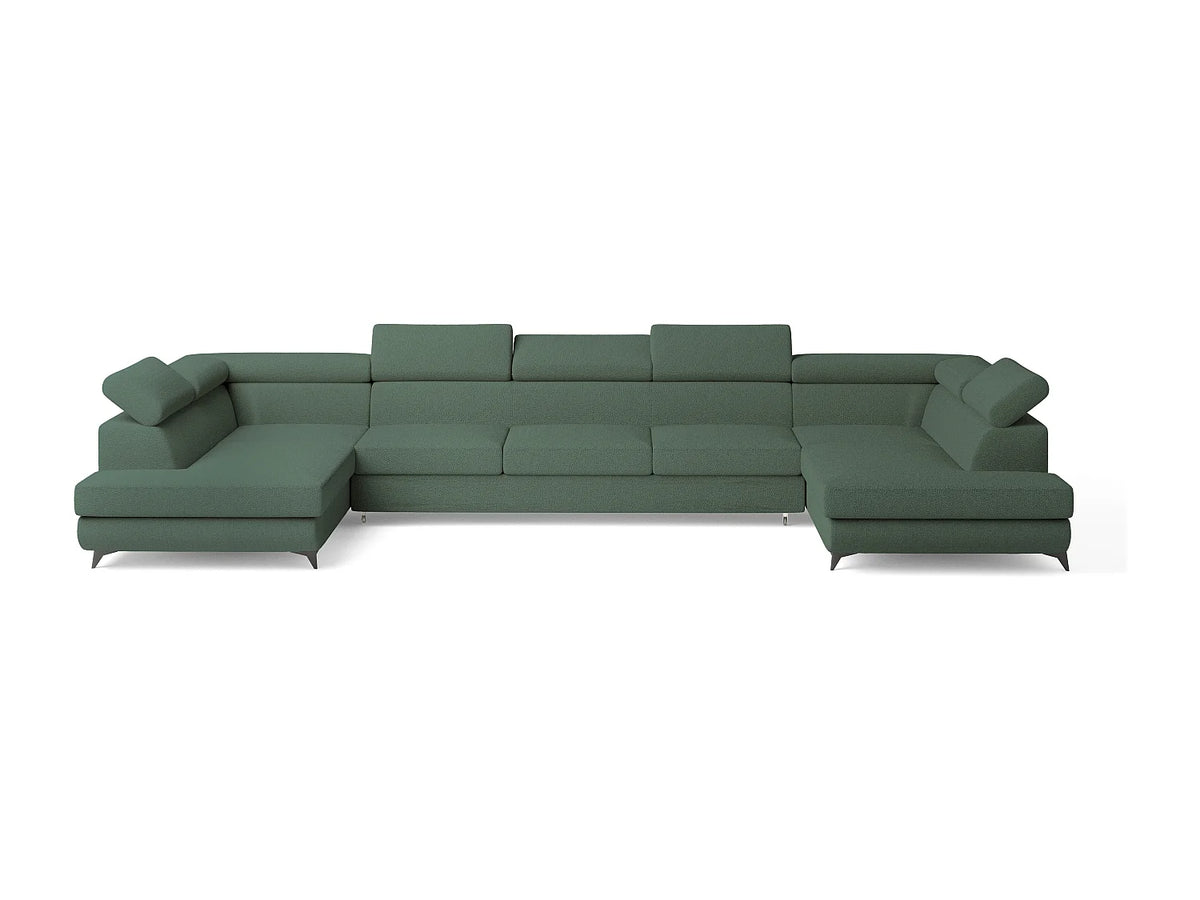 Canapé Panoramique d'Angle XXL Convertible en Tissu Vert 6 Places - URMANO