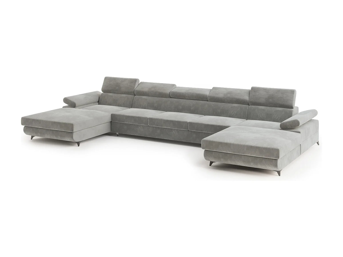 Canapé Panoramique d'Angle XXL Convertible en Velours Gris clair 6 Places - VIVENTE