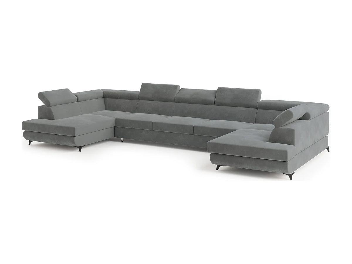 Canapé Panoramique d'Angle XXL Convertible en Velours Gris 6 Places - URMANO