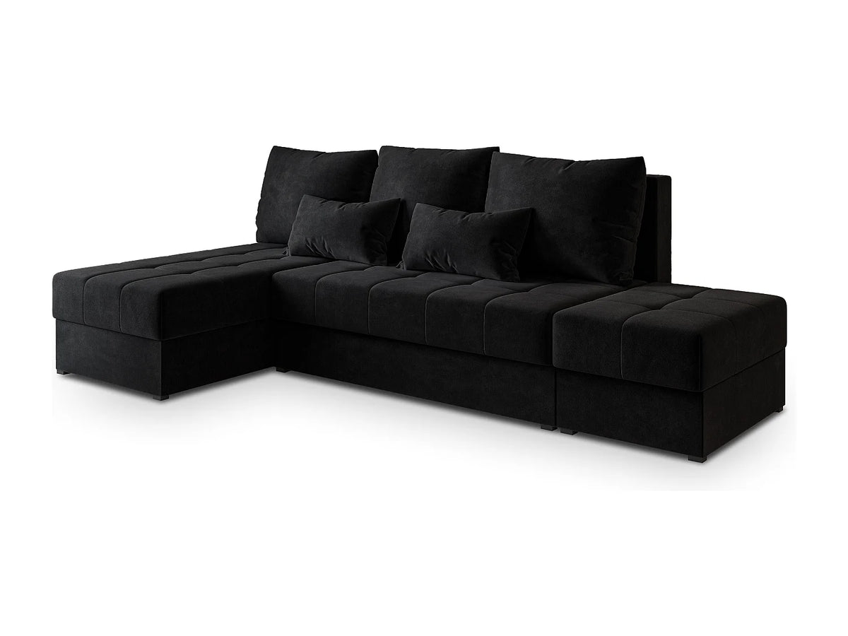 Canapé Panoramique d'Angle Convertible en Tissu Noir 4 Places - NORVI