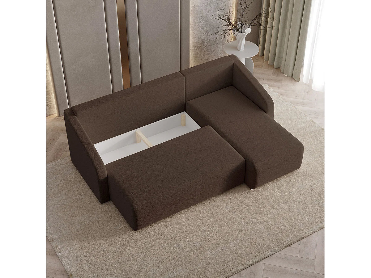 Canapé Panoramique d'Angle Convertible en Tissu Marron 3 Places - MARELLO