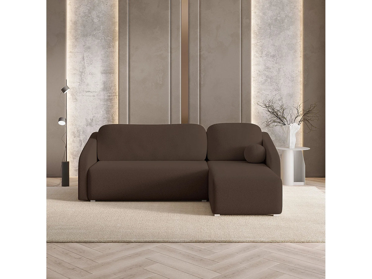 Canapé Panoramique d'Angle Convertible en Tissu Marron 3 Places - MARELLO